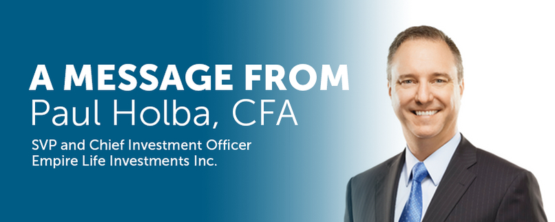 Close-up photo of a businessman, wearing a blue tie with the text A Message from Paul Holba, CFA, SVP and Chief Investment Officer